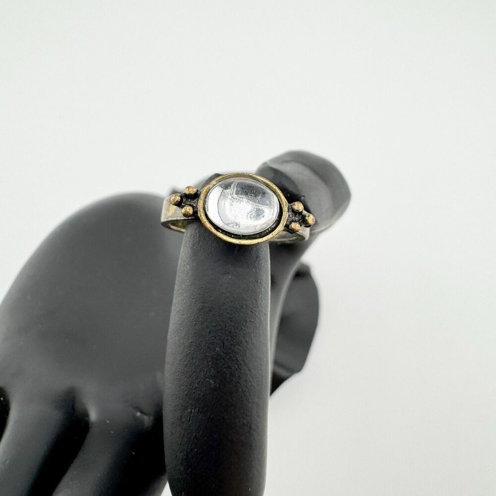 Vintage Modernist Ring Clear Stone Rustic Brutalist Southwestern Retro Patina